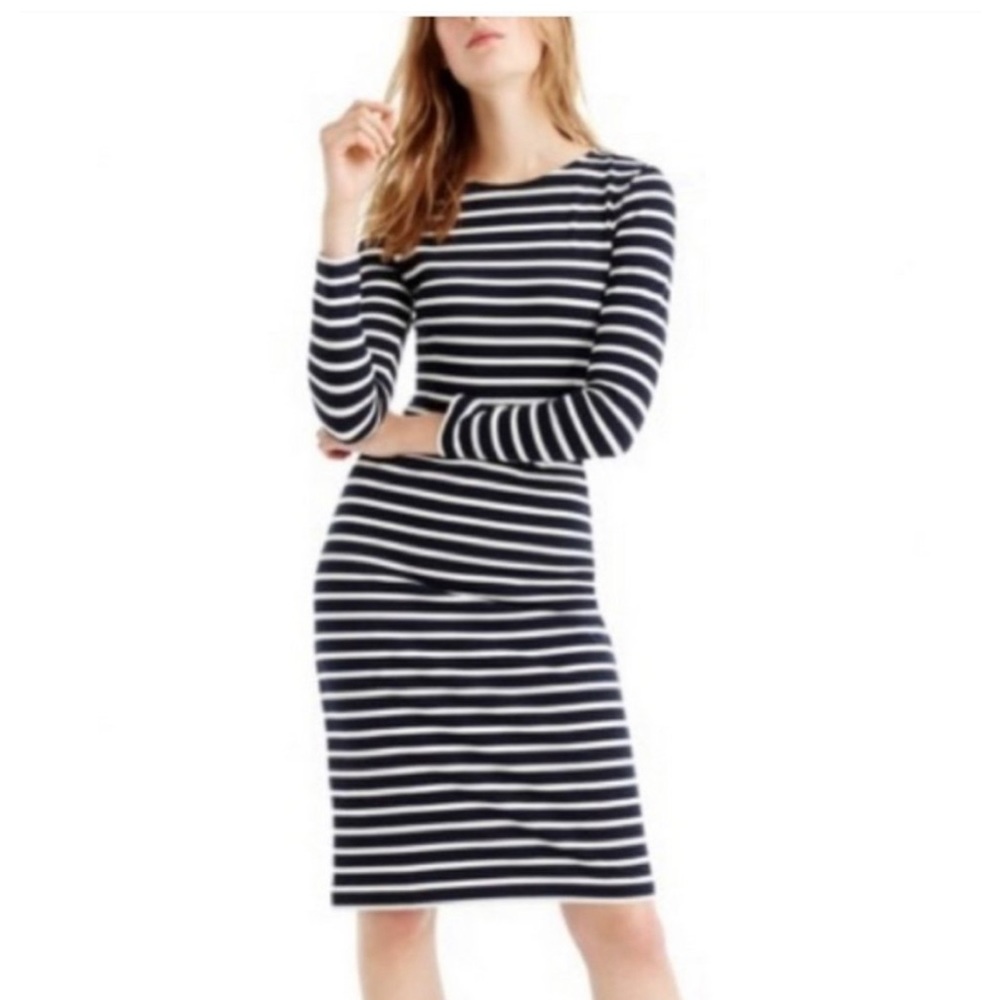 J.Crew Navy & White Stripe Long Sleeve Cotton Midi Dress sz12 NWT